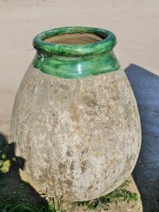 GENUINE TERRACOTTA OLIVE JAR GREEN ENAMELLED.