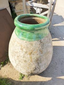 GENUINE TERRACOTTA OLIVE JAR GREEN ENAMELLED.