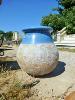 BIG TERRACOTA JAR WITH BLUE ENAMEL.