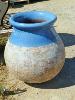 BIG TERRACOTA JAR WITH BLUE ENAMEL.