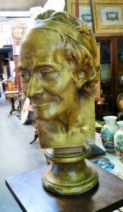 BIG BUST OF VOLTAIRE. SIGNED HOUDON