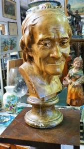 BIG BUST OF VOLTAIRE. SIGNED HOUDON